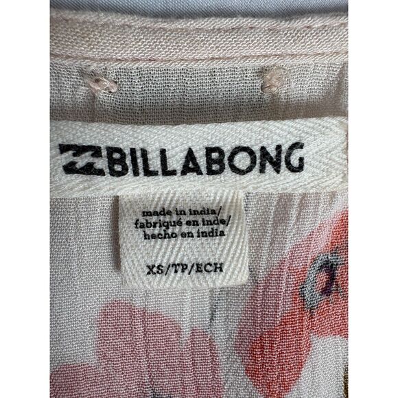 Billabong Wrap Floral Fields Midi Dress Sze XS Cream Red Flowers Prairie Cottage - Picture 8 of 11